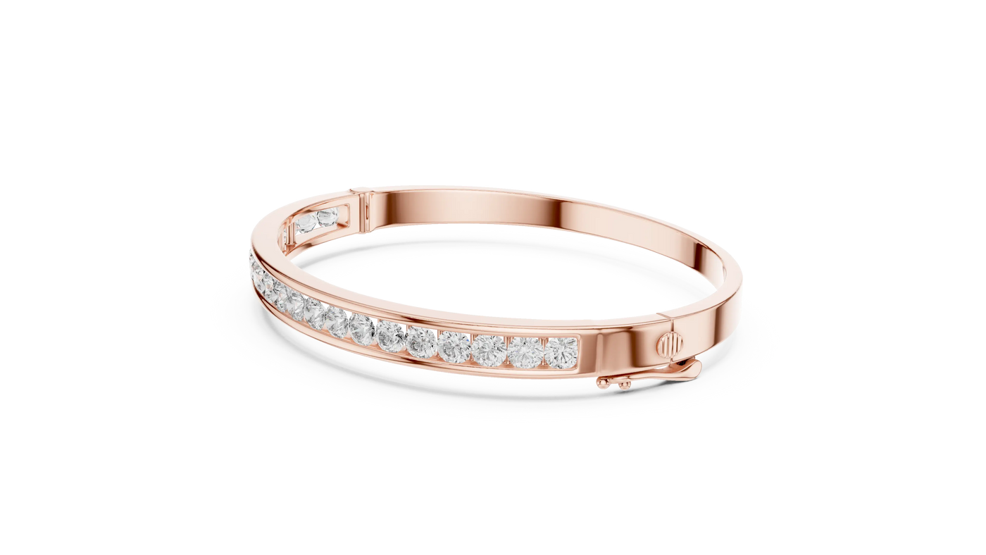 Flat-Lay: Round Diamond Bracelet with Pave Setting in 14k Rose Gold - Lab Grown - Driona Jewels