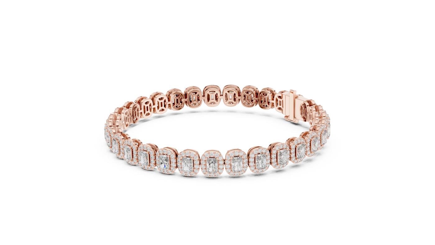 Front View: Round Diamond Bracelet with Pave Setting in 14k Rose Gold - Lab Grown - Driona Jewels