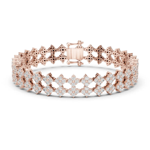 Front View: Round Diamond Bracelet with Pave Setting in 14k Rose Gold - Lab Grown - Driona Jewels