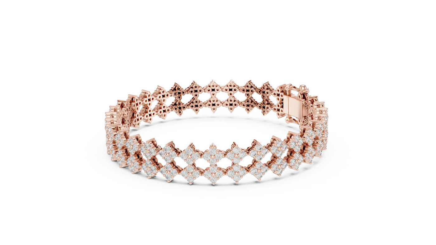 Top View: Round Diamond Bracelet with Pave Setting in 14k Rose Gold - Lab Grown - Driona Jewels