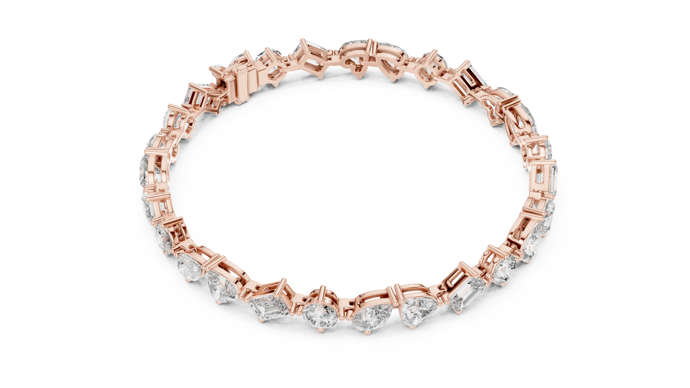 Top View: Round Diamond Bracelet with Pave Setting in 14k Rose Gold - Lab Grown - Driona Jewels