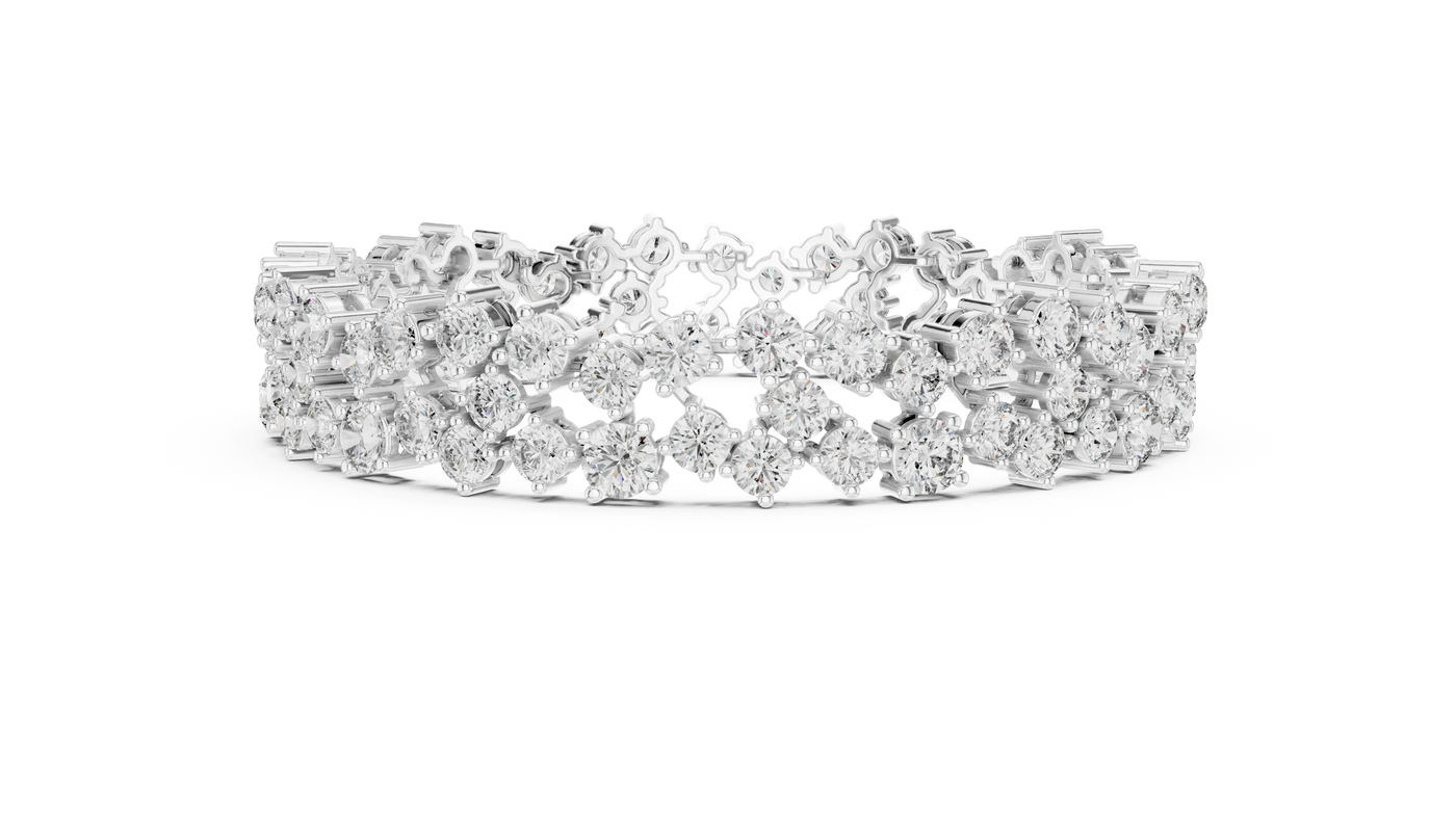 Front-View: Round Diamond Bracelet with Pave Setting in 14k White Gold - Lab Grown - Driona Jewels