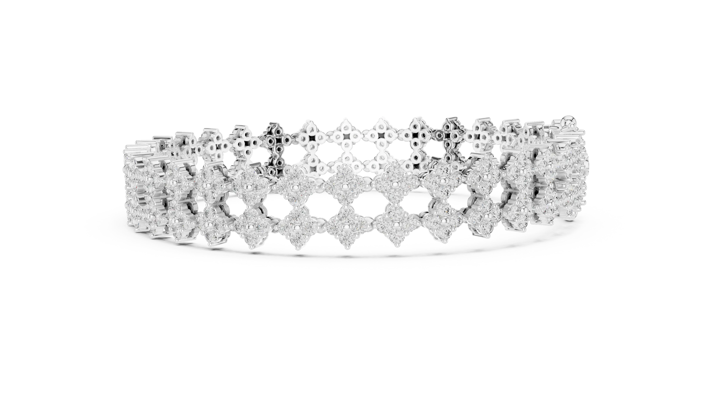 Side-Profile: Round Diamond Bracelet with Pave Setting in 14k White Gold - Lab Grown - Driona Jewels