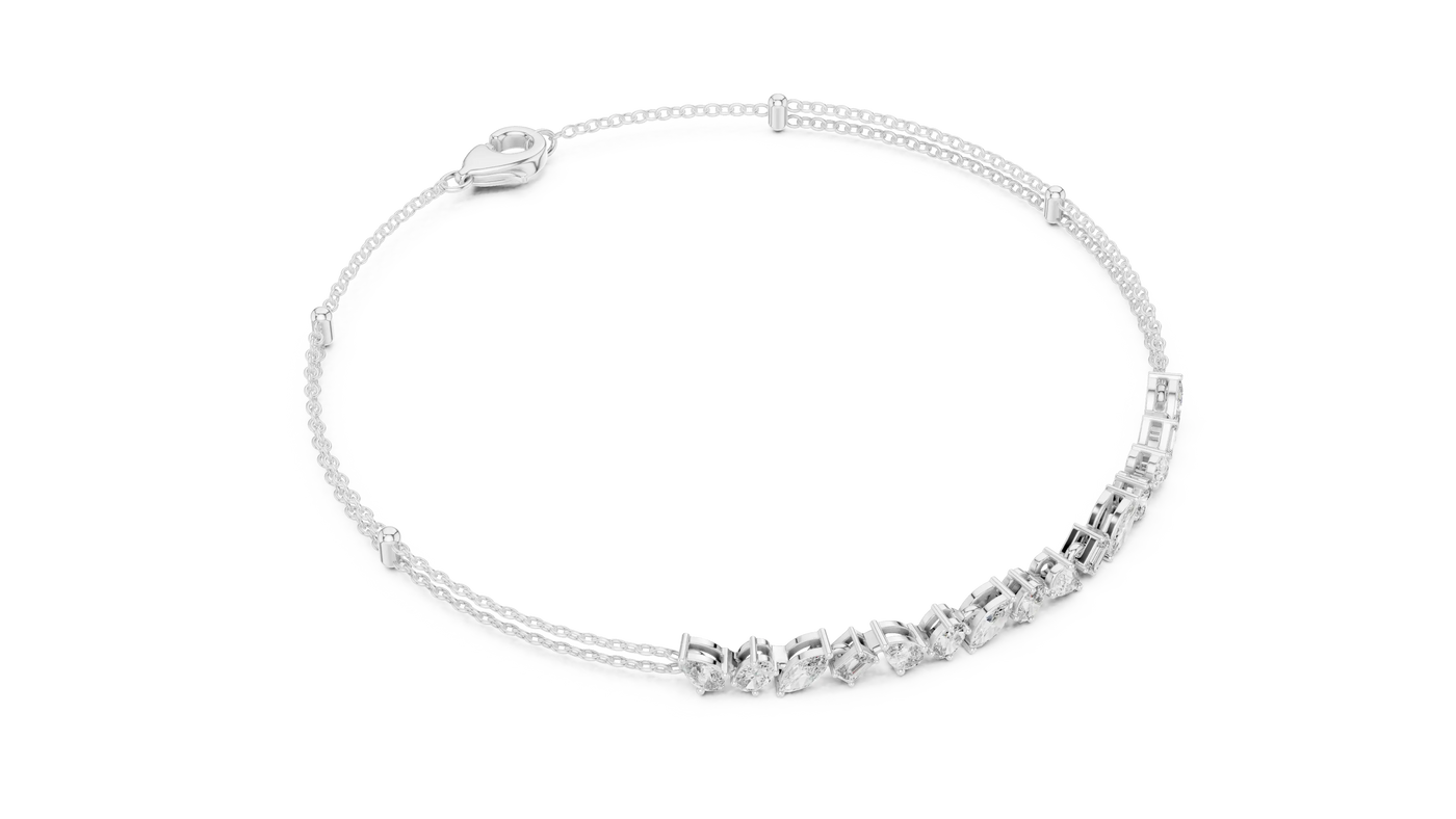 Three-quarter View: Round Diamond Bracelet with Pave Setting in 14k White Gold - Lab Grown - Driona Jewels