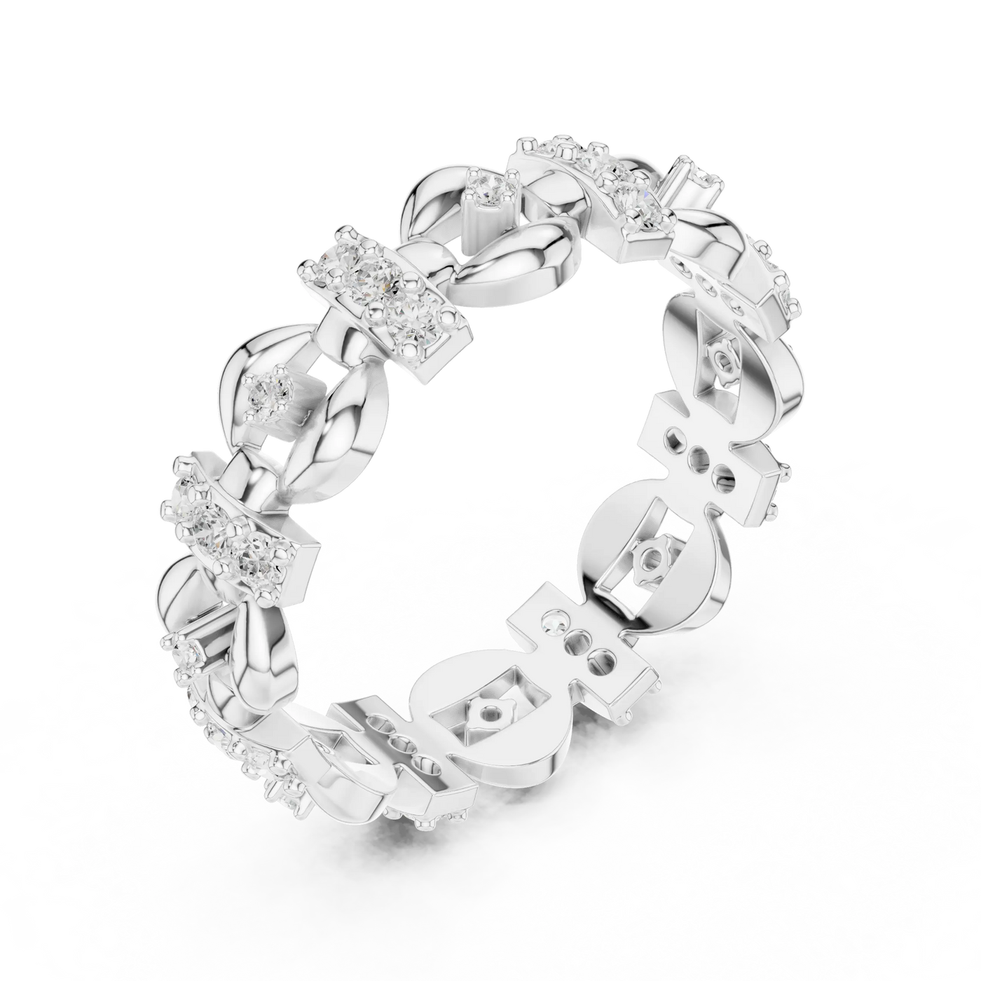 Three-quarter-view: Round Diamond Bracelet with Pave Setting in 14k White Gold - Lab Grown - Driona Jewels