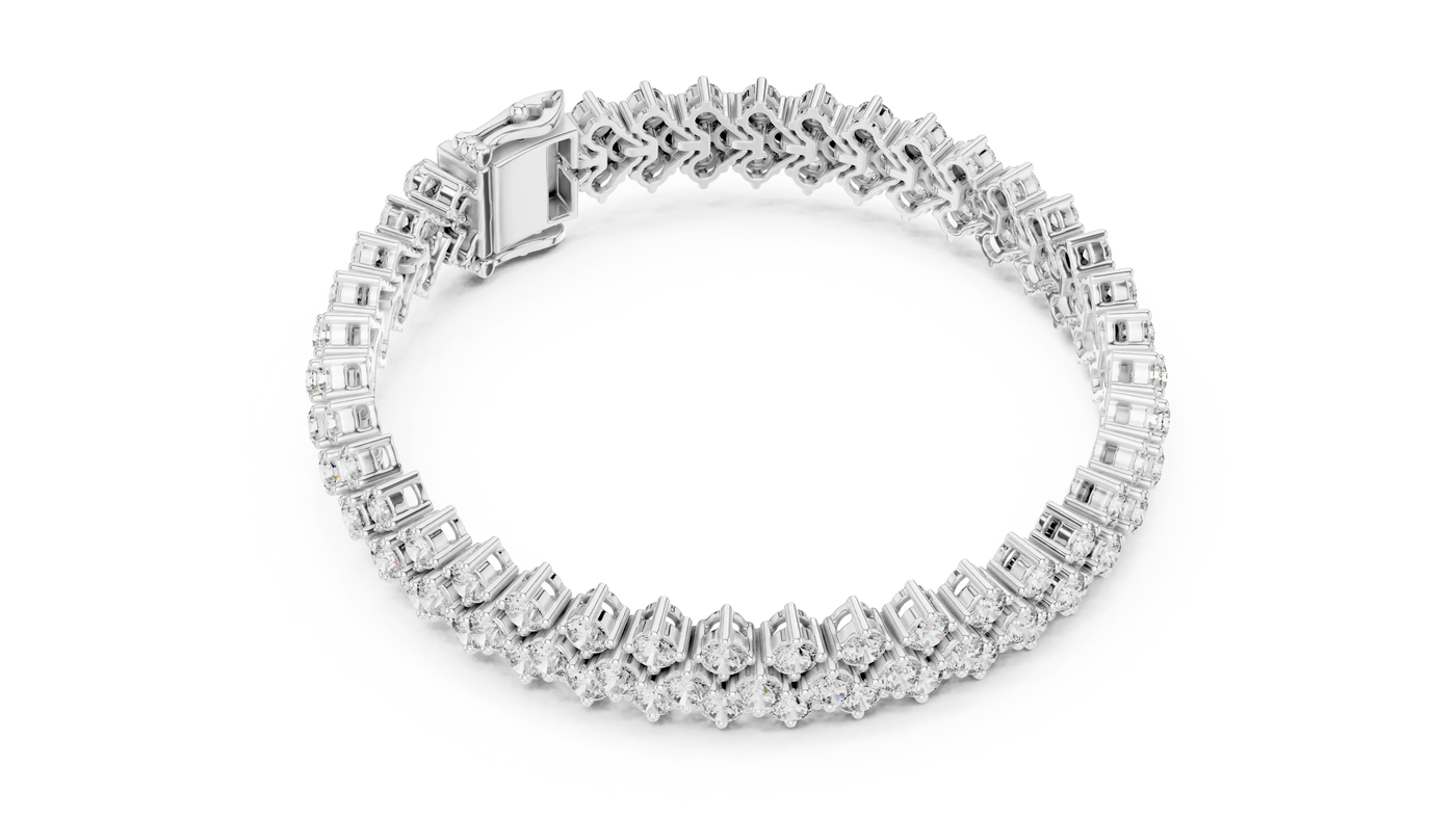 Top View: Round Diamond Bracelet with Pave Setting in 14k White Gold - Lab Grown - Driona Jewels
