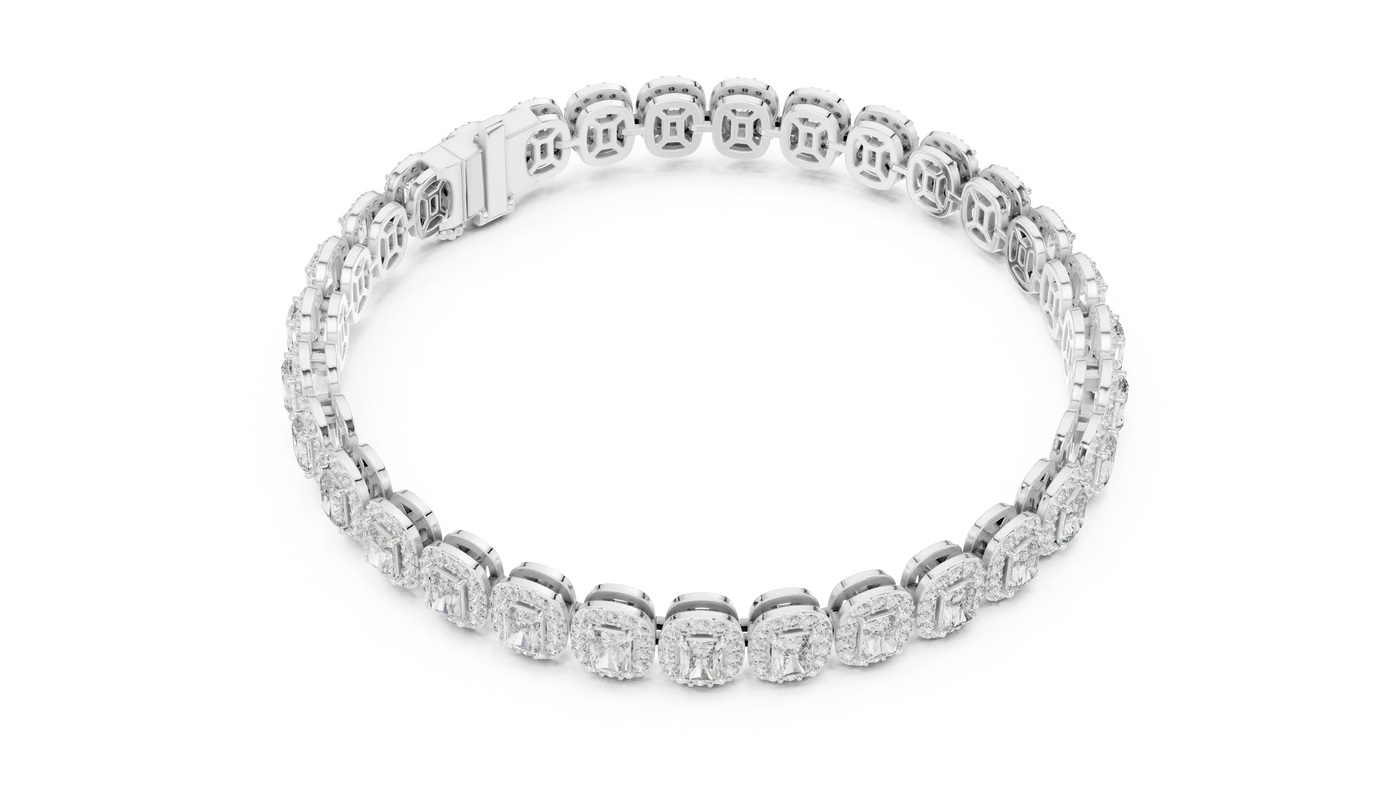 Top View: Round Diamond Bracelet with Pave Setting in 14k White Gold - Lab Grown - Driona Jewels