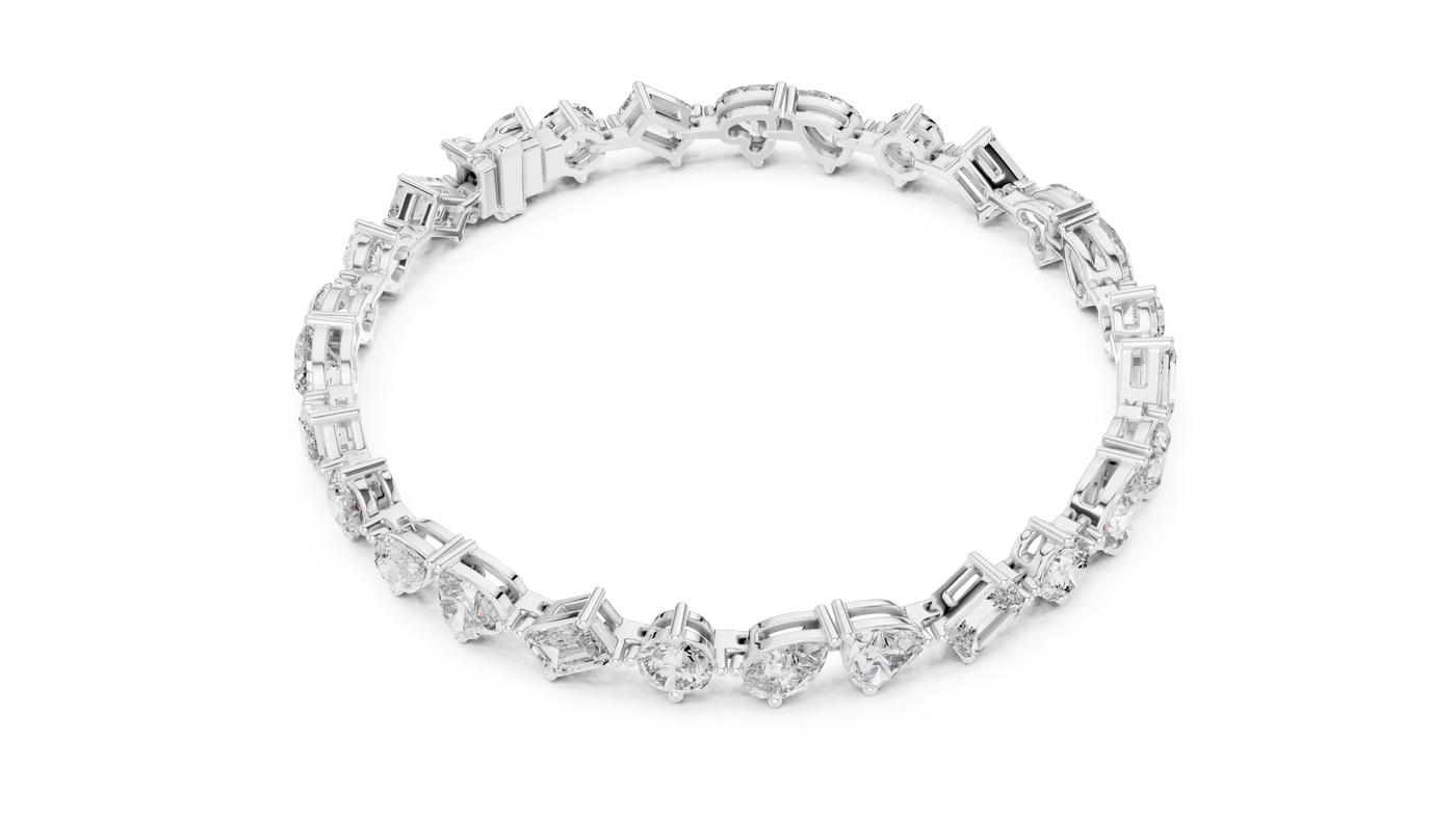 Top View: Round Diamond Bracelet with Pave Setting in 14k White Gold - Lab Grown - Driona Jewels