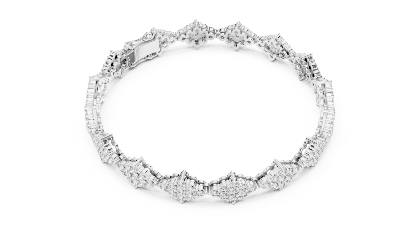 Top View: Round Diamond Bracelet with Pave Setting in 14k White Gold - Lab Grown - Driona Jewels
