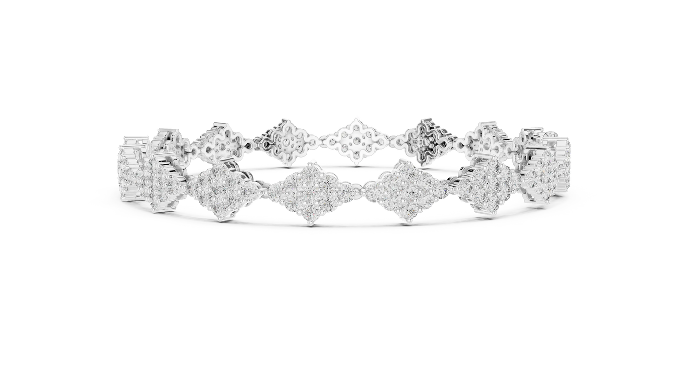 Top View: Round Diamond Bracelet with Pave Setting in 14k White Gold - Lab Grown - Driona Jewels