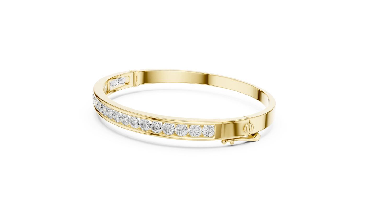 Flat Lay: Round Diamond Bracelet with Pave Setting in 14k Yellow Gold - Lab Grown - Driona Jewels