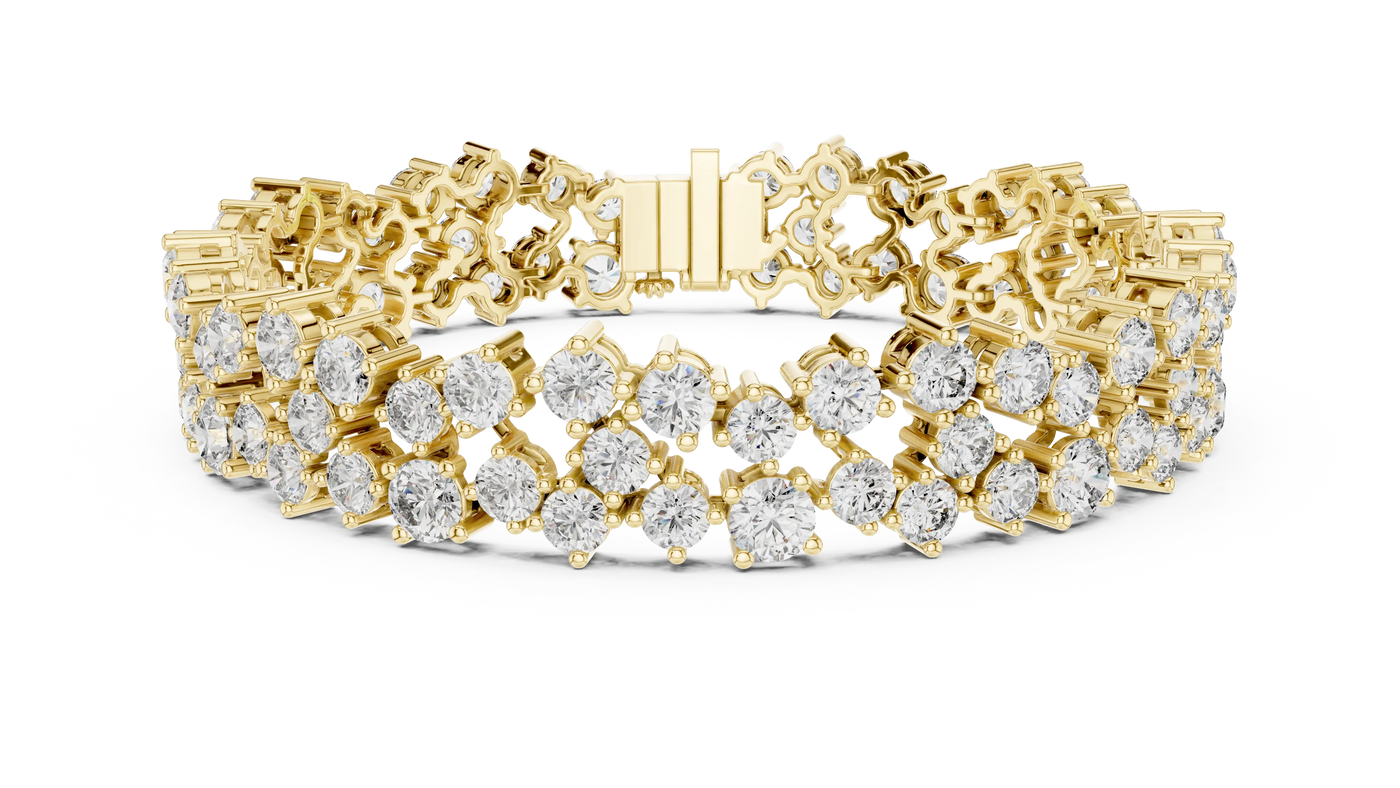 Front View: Round Diamond Bracelet with Pave Setting in 14k Yellow Gold - Lab Grown - Driona Jewels