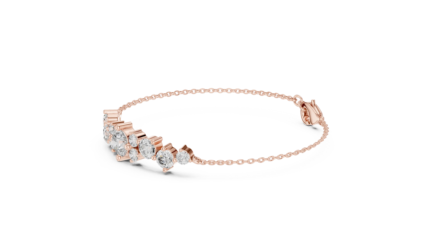 Flat Lay: Round Diamond Bracelet with Prong Setting in 14k Rose Gold - Lab Grown - Driona Jewels