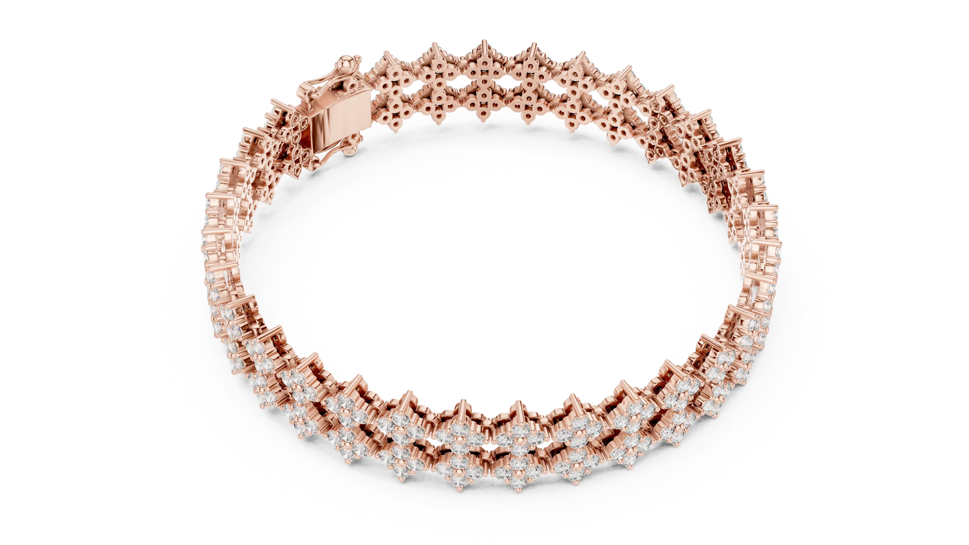 Flat-Lay: Round Diamond Bracelet with Prong Setting in 14k Rose Gold - Lab Grown - Driona Jewels