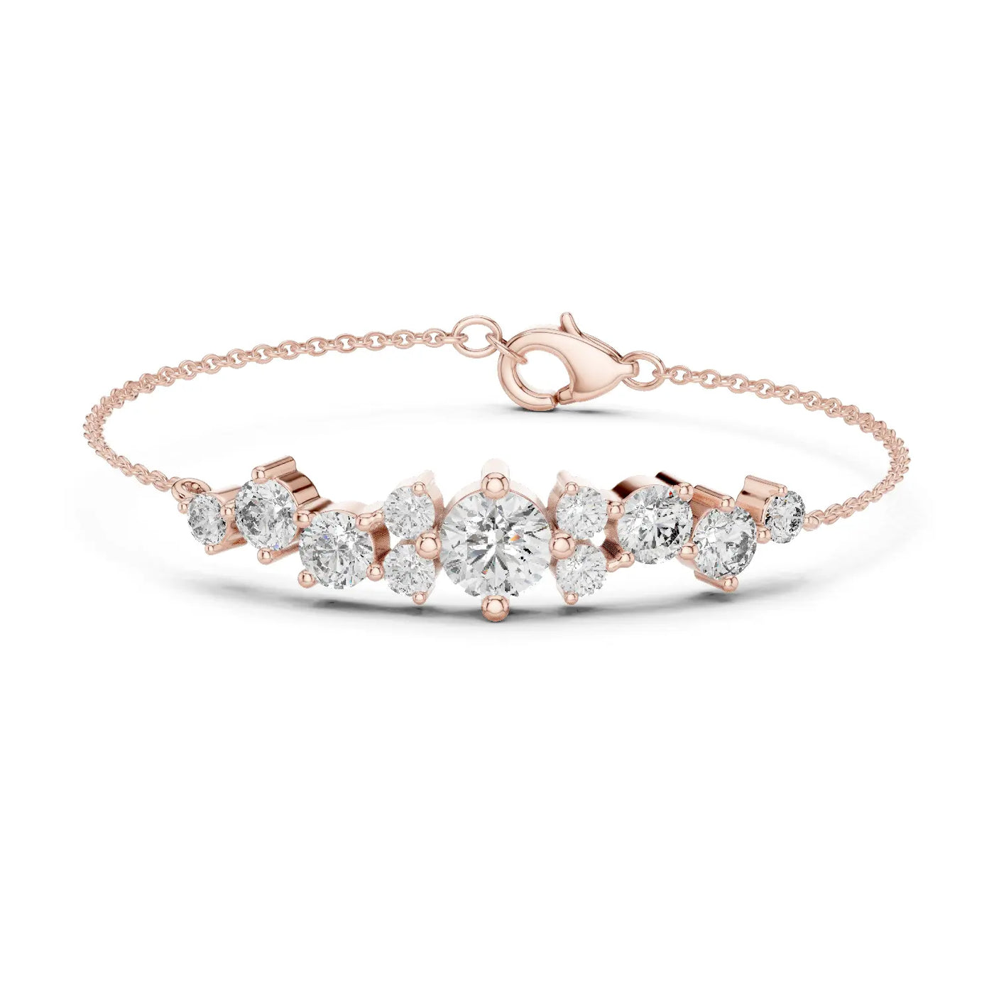Front View: Round Diamond Bracelet with Prong Setting in 14k Rose Gold - Lab Grown - Driona Jewels
