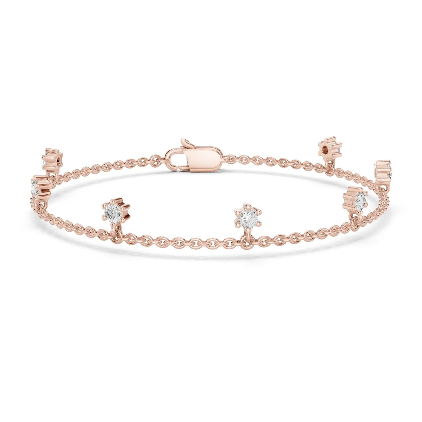 Front View: Round Diamond Bracelet with Prong Setting in 14k Rose Gold - Lab Grown - Driona Jewels