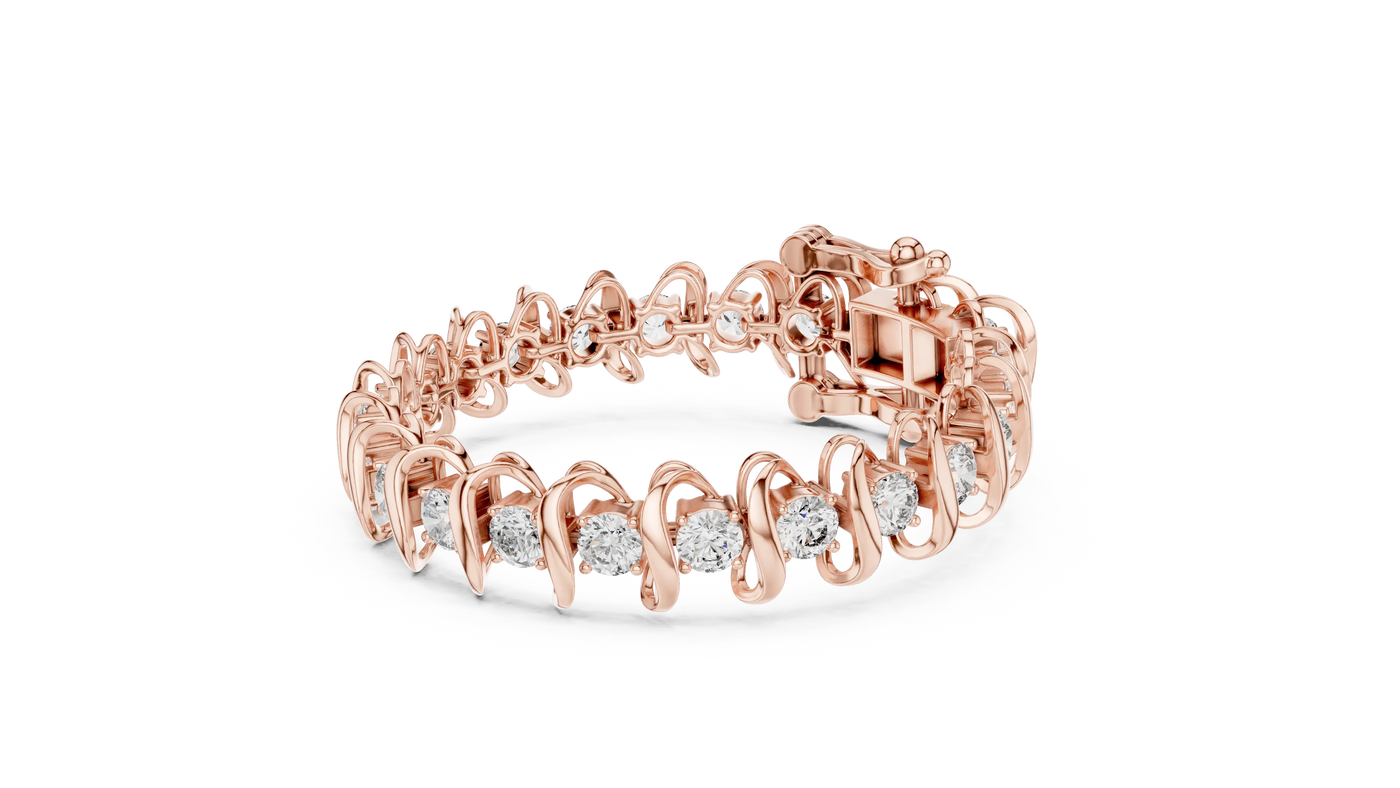 Three-quarter-view: Round Diamond Bracelet with Prong Setting in 14k Rose Gold - Lab Grown - Driona Jewels