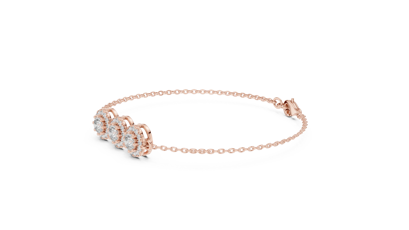 Three-quarter View: Round Diamond Bracelet with Prong Setting in 14k Rose Gold - Lab Grown - Driona Jewels