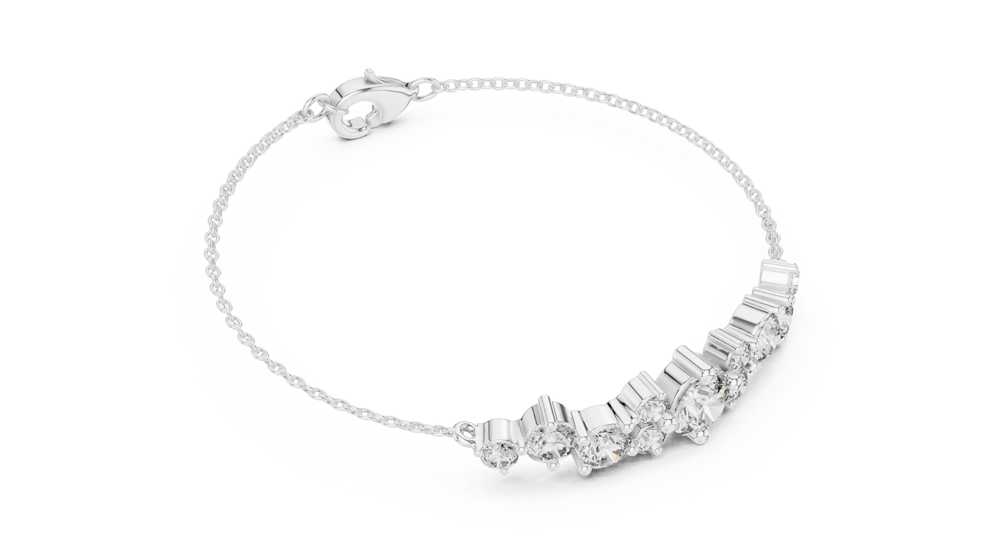 Flat Lay: Round Diamond Bracelet with Prong Setting in 14k White Gold - Lab Grown - Driona Jewels
