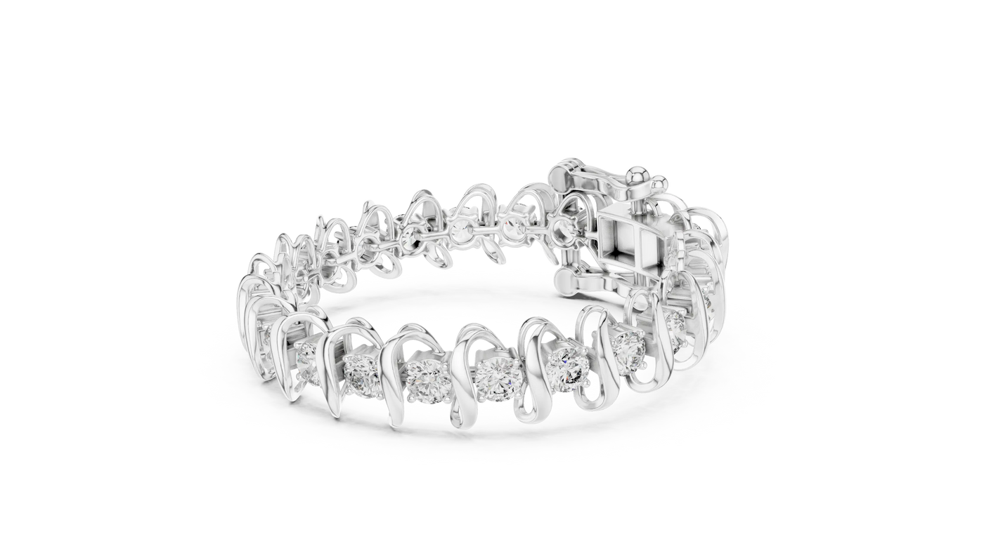Three-quarter-view: Round Diamond Bracelet with Prong Setting in 14k White Gold - Lab Grown - Driona Jewels
