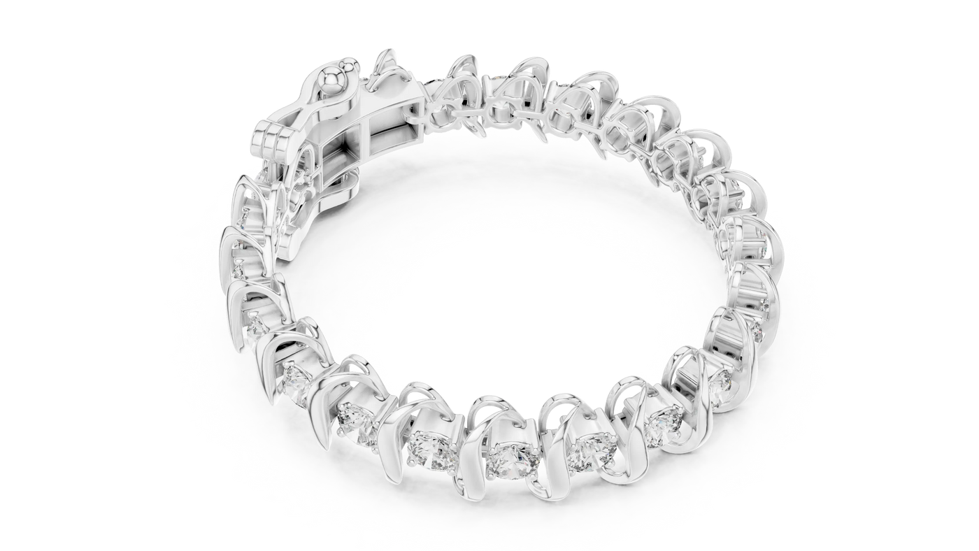 Top View: Round Diamond Bracelet with Prong Setting in 14k White Gold - Lab Grown - Driona Jewels