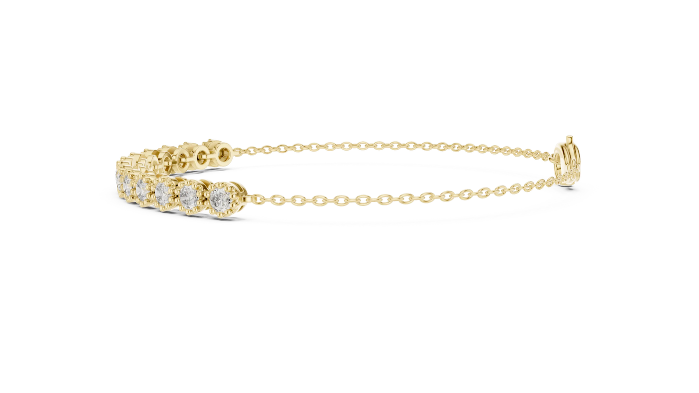 Flat Lay: Round Diamond Bracelet with Prong Setting in 14k Yellow Gold - Lab Grown - Driona Jewels