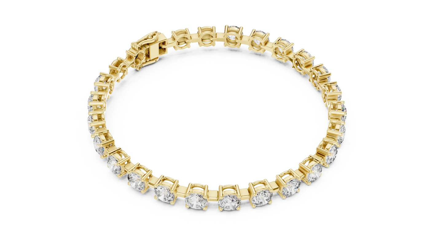 Flat Lay: Round Diamond Bracelet with Prong Setting in 14k Yellow Gold - Lab Grown - Driona Jewels