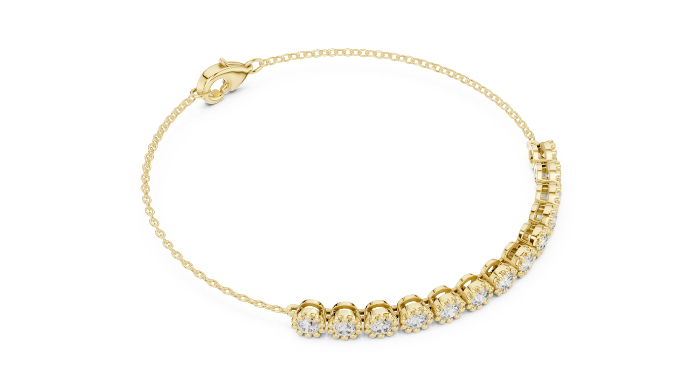 Flat Lay: Round Diamond Bracelet with Prong Setting in 14k Yellow Gold - Lab Grown - Driona Jewels