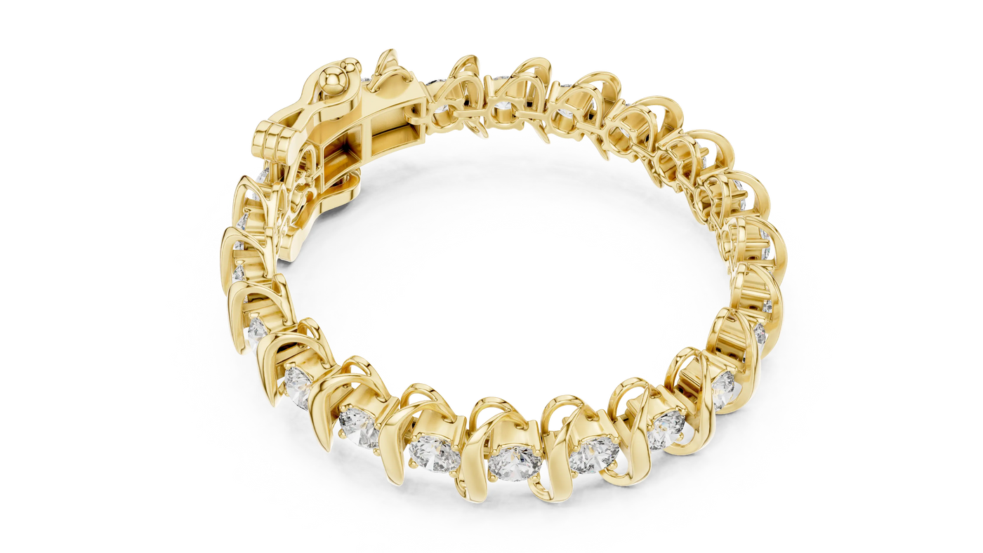 Flat Lay: Round Diamond Bracelet with Prong Setting in 14k Yellow Gold - Lab Grown - Driona Jewels