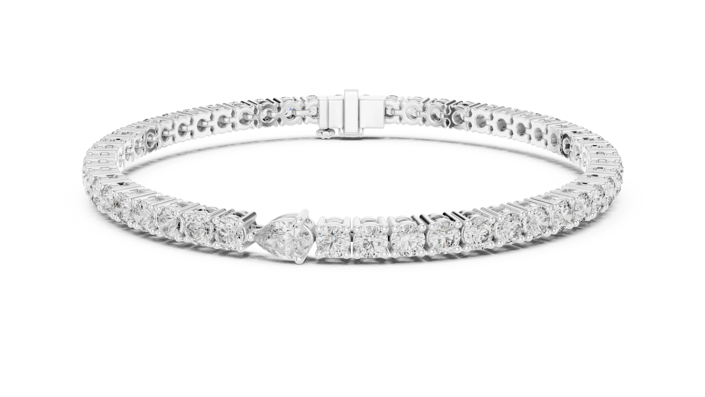 Top View: Round Diamond Bracelet with Tennis Setting in 14k White Gold - Lab Grown - Driona Jewels