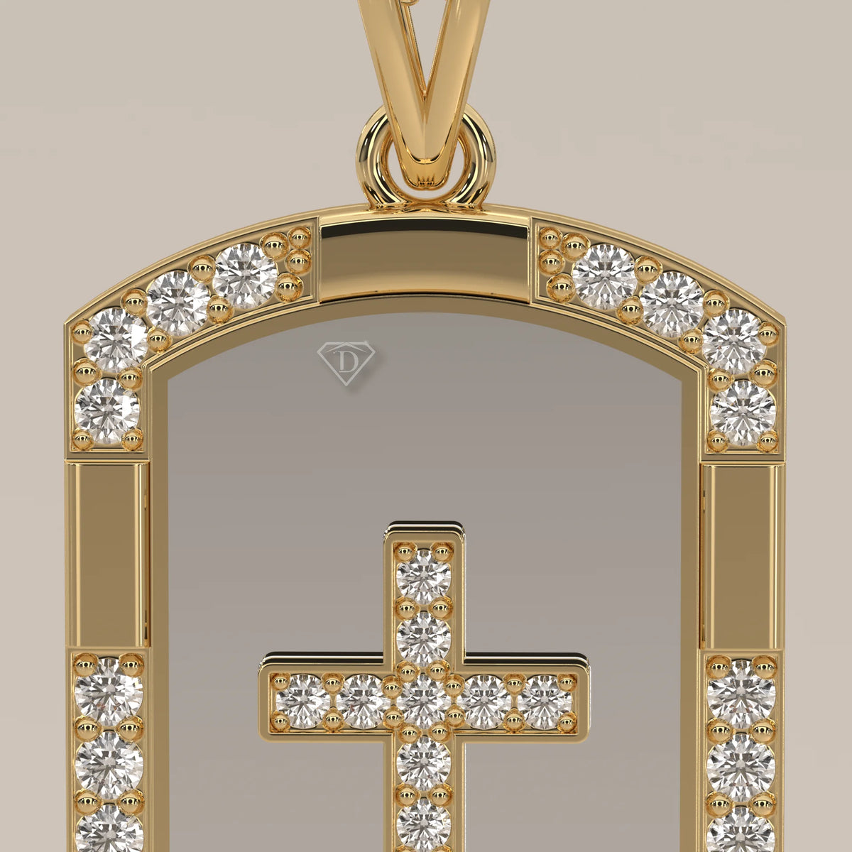 Gold cross pendant necklace with diamonds, set in 14k gold.