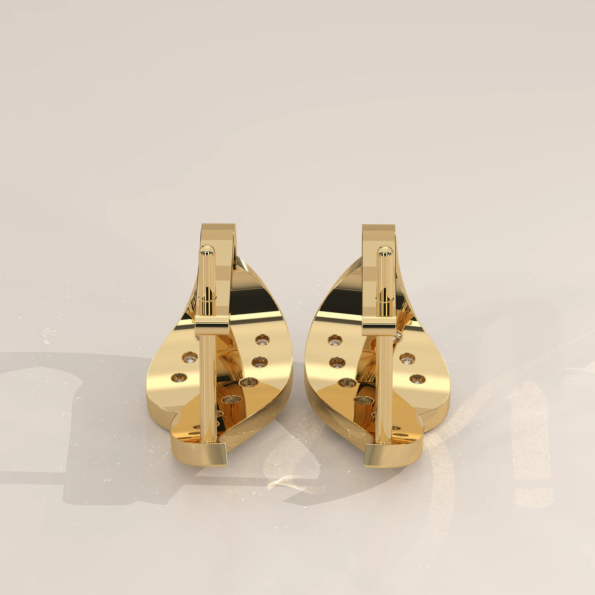 Curved Leaf Lab Grown Diamond Earrings with Latch Back Closure in yellow gold, shown on a plain background.