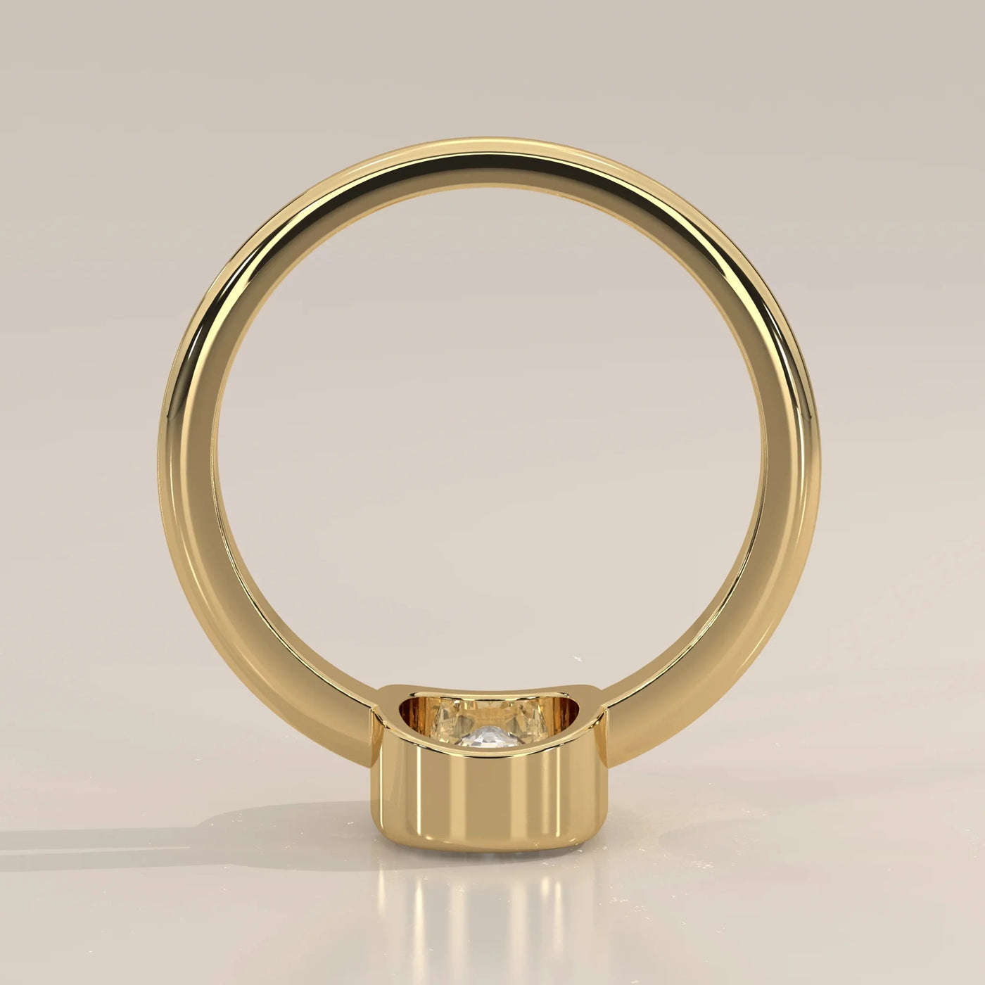 Front View: Cushion Diamond Ring with Bezel Setting in Yellow Gold – Lab Grown – Driona Jewels