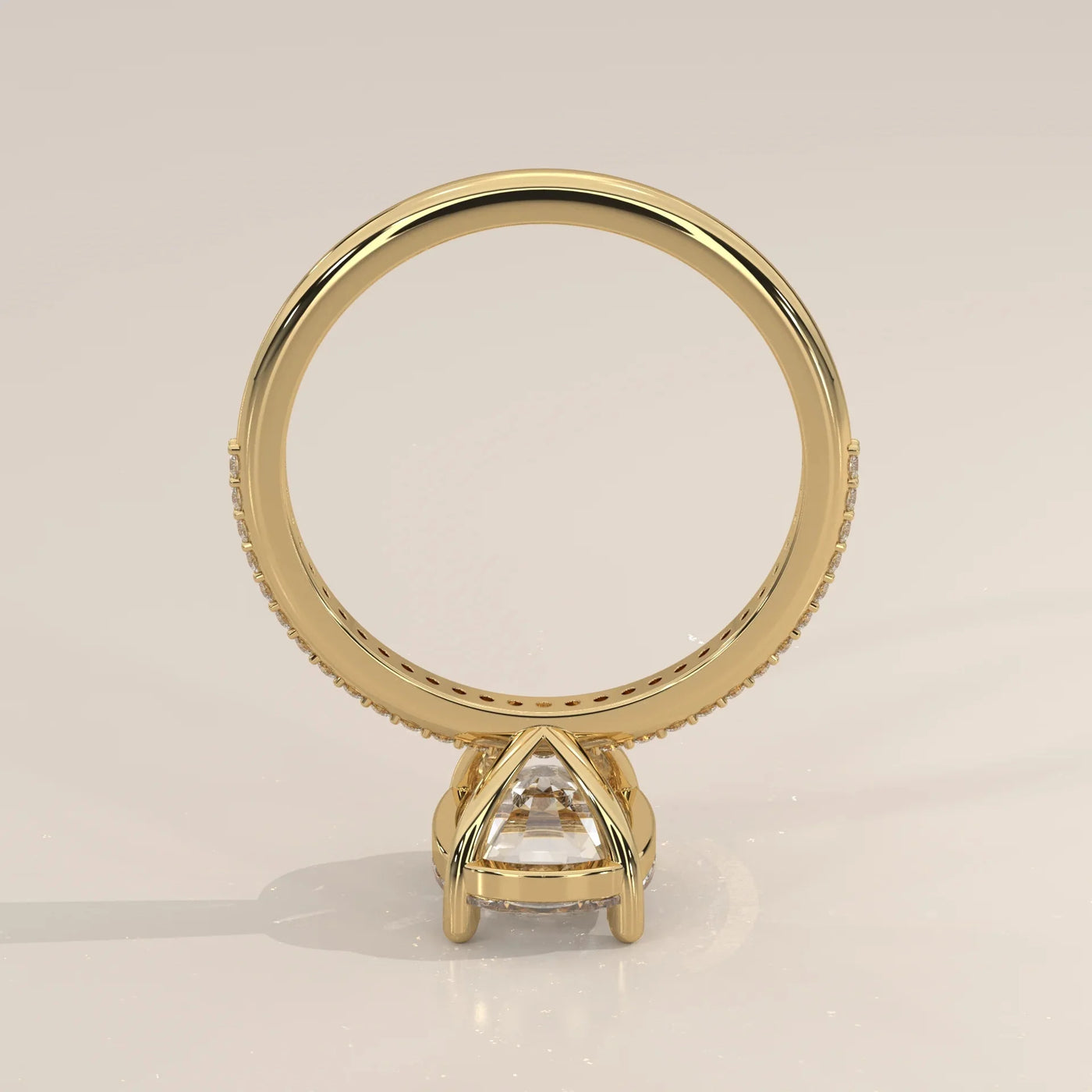 Side Profile: Cushion Diamond Engagement Ring with Pavé Setting in Yellow Gold – Lab Grown – Driona Jewels