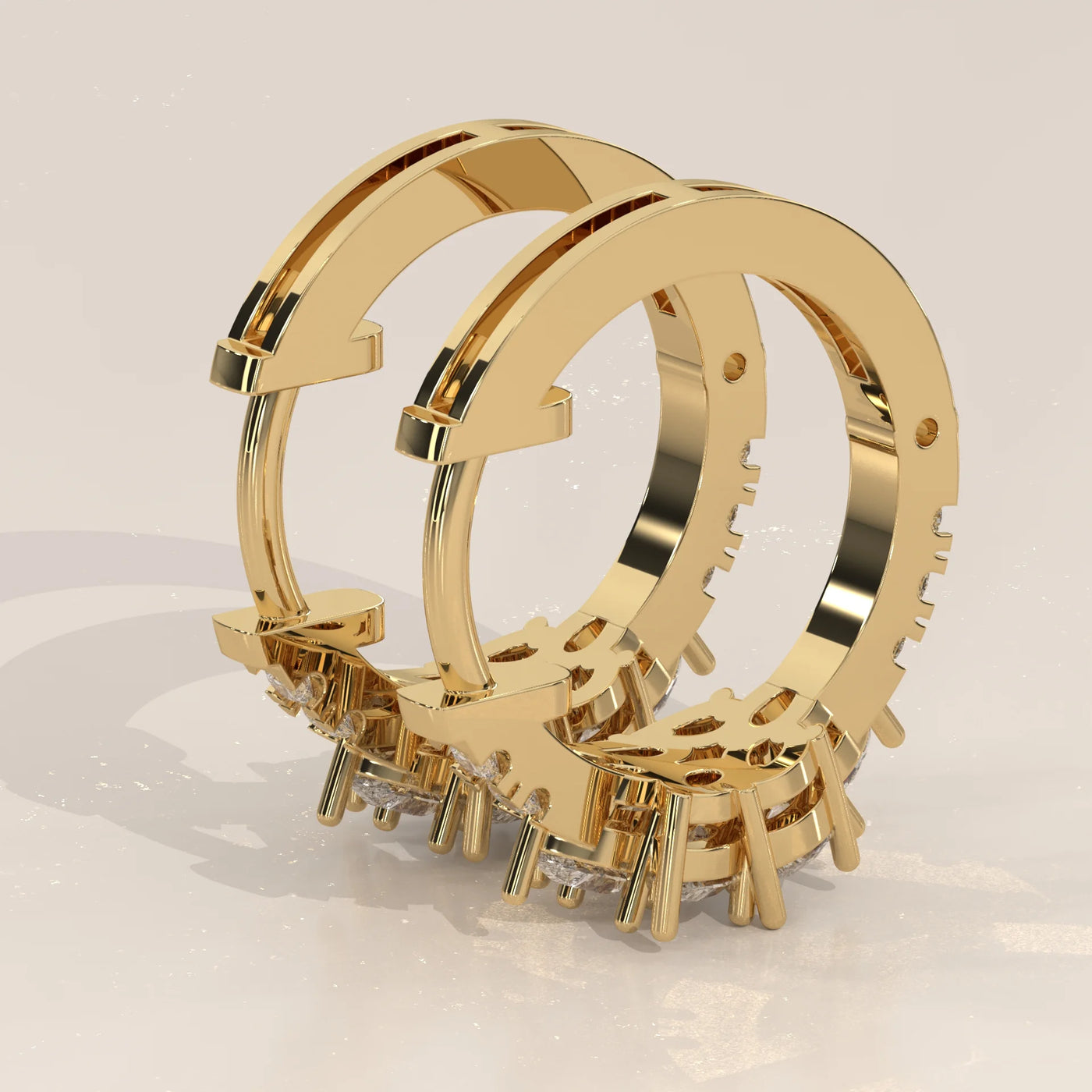Angle View: Round Diamond Huggie Hoop Earrings with Cluster Setting in Yellow Gold – Lab Grown – Driona Jewels