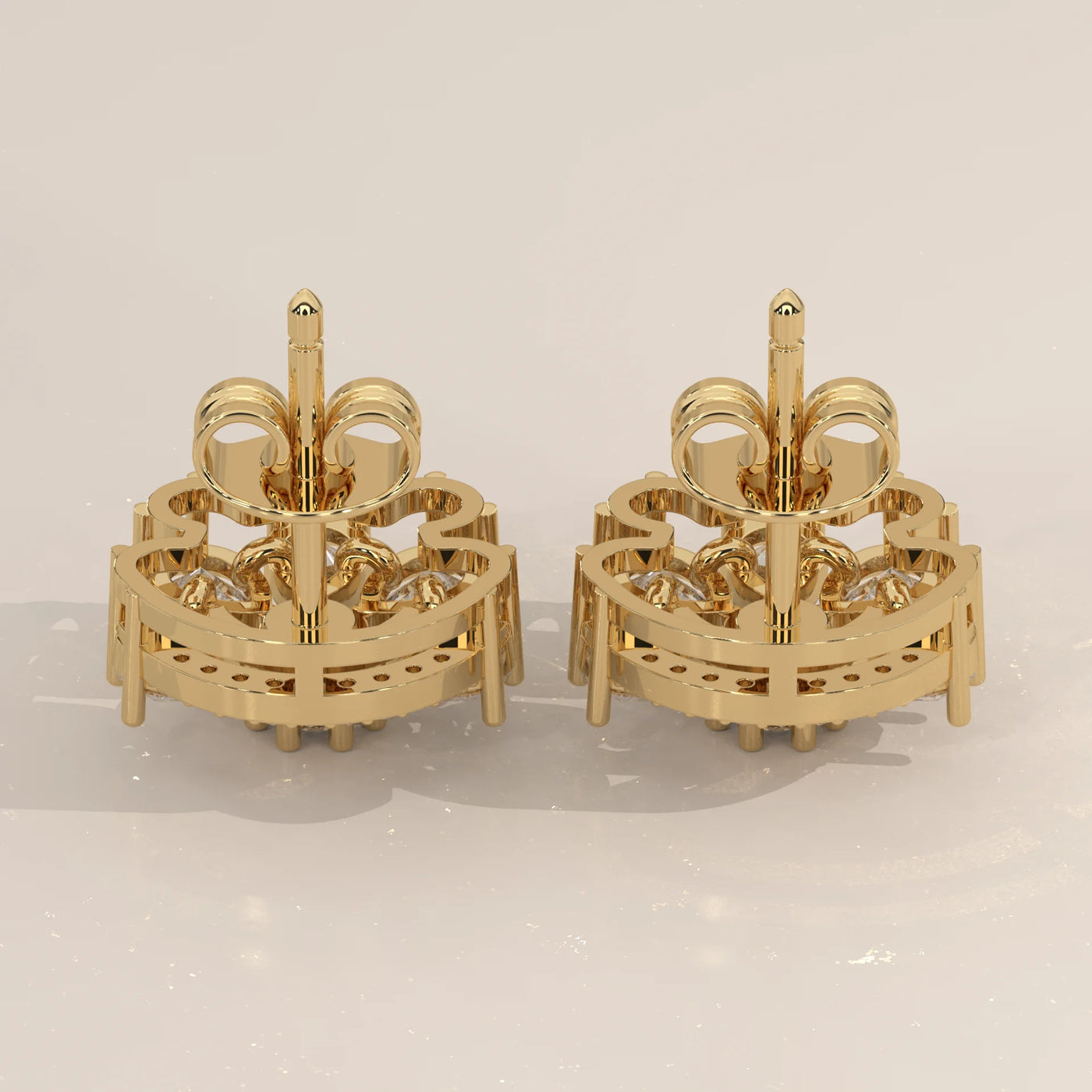 Side Profile: Round Diamond Stud Earrings with Cluster Setting in Yellow Gold – Lab Grown – Driona Jewels