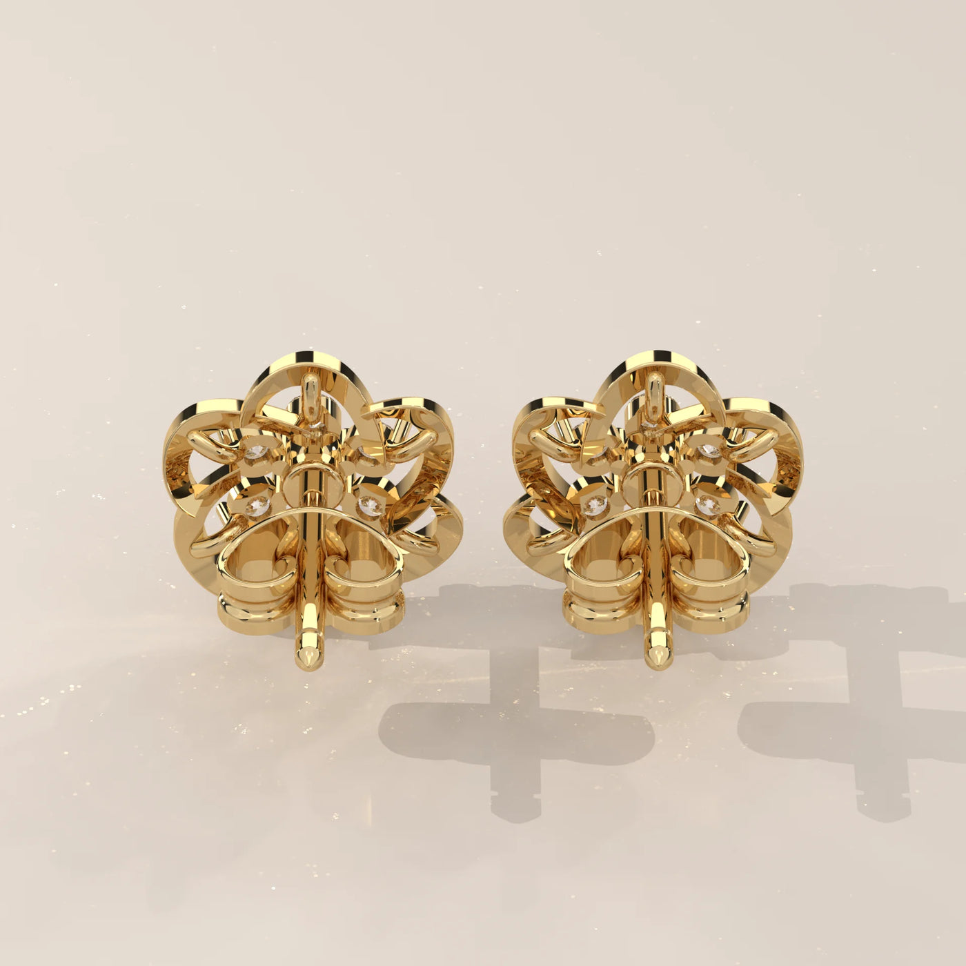Back View: Round Diamond Stud Earrings with Cluster Setting in Yellow Gold – Lab Grown – Driona Jewels