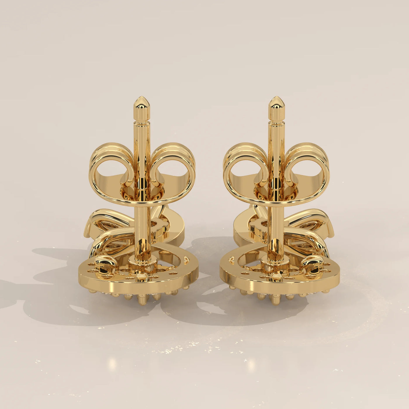 Side Profile: Round Diamond Drop Earrings with Halo Setting in Yellow Gold – Lab Grown – Driona Jewels