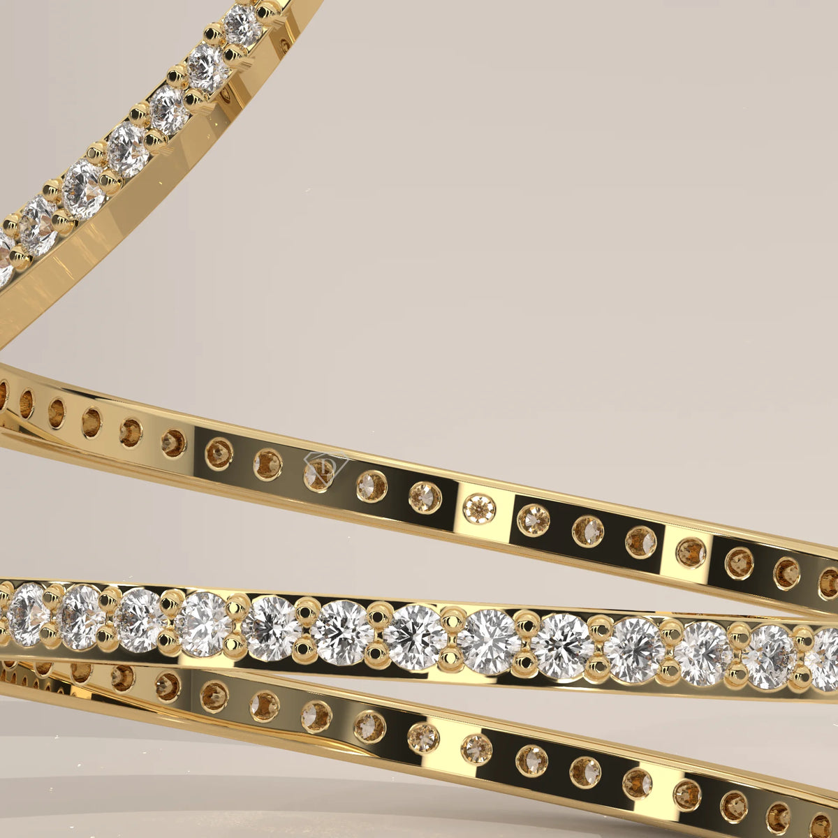 Round Lab Grown Diamond Pave Coil Ring with Tapered Pointed Ends in yellow gold, photographed head-on.