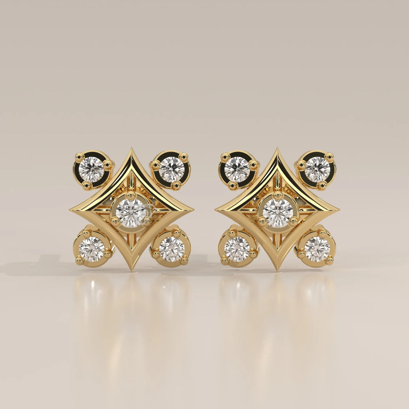 Front View: Round Diamond Stud Earrings with Cluster Setting in Yellow Gold – Lab Grown – Driona Jewels