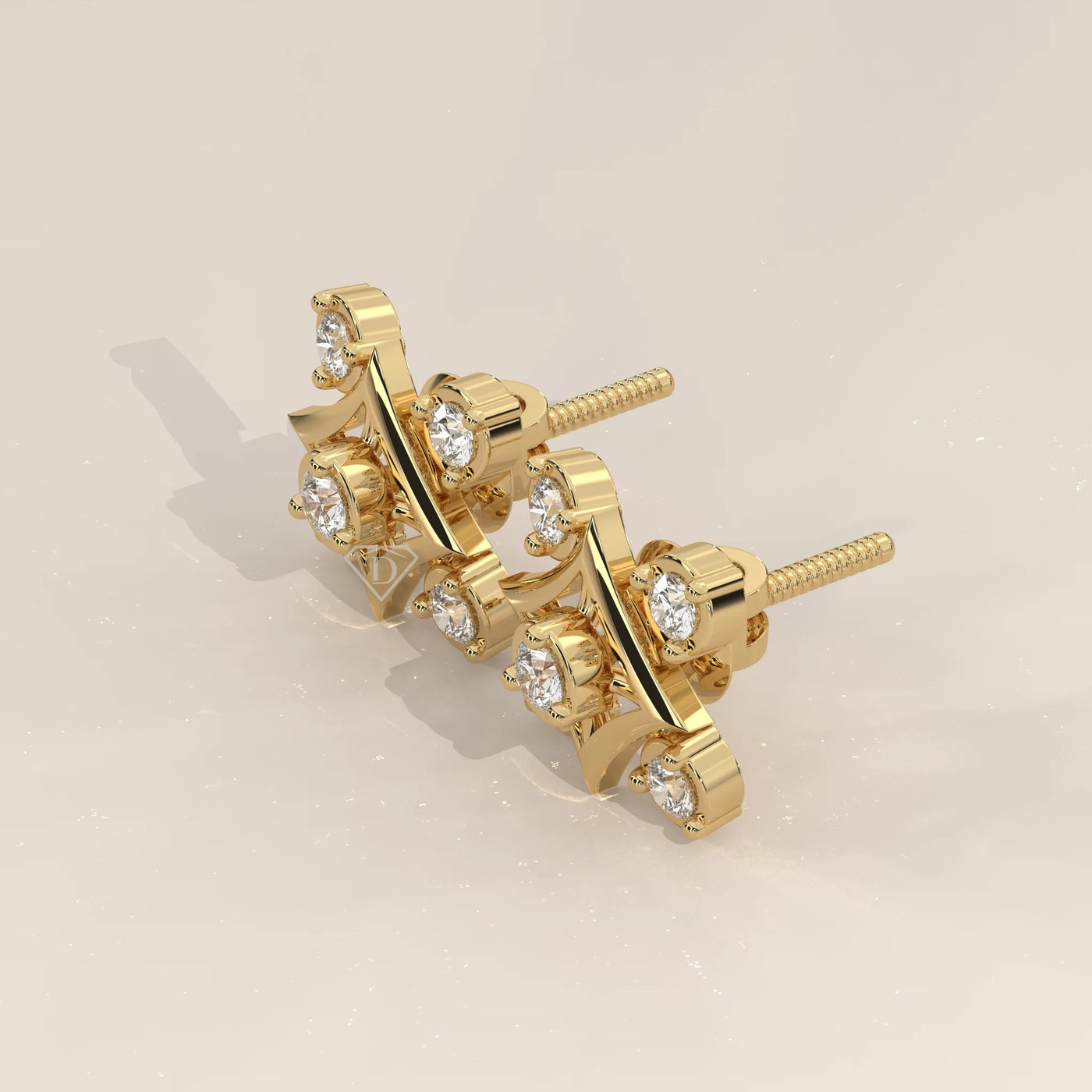 Three-Quarter View: Round Diamond Stud Earrings with Cluster Setting in Yellow Gold – Lab Grown – Driona Jewels