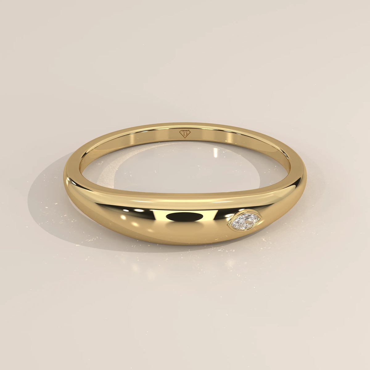 Domed Gold Band with a Flush Set Marquise Cut Diamond in yellow gold, shown from the front.