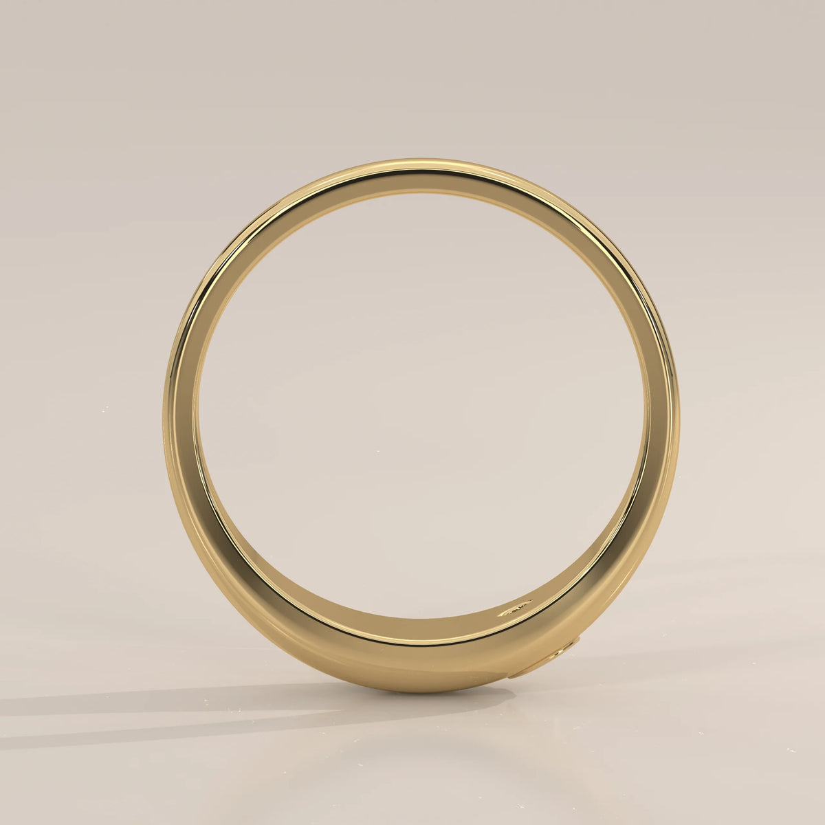 Domed Gold Band with a Flush Set Marquise Cut Diamond in yellow gold, side profile view.