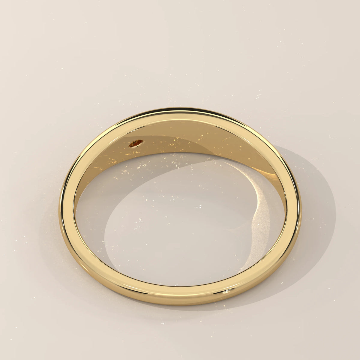 Domed Gold Band with a Flush Set Marquise Cut Diamond in yellow gold, shown from the side.