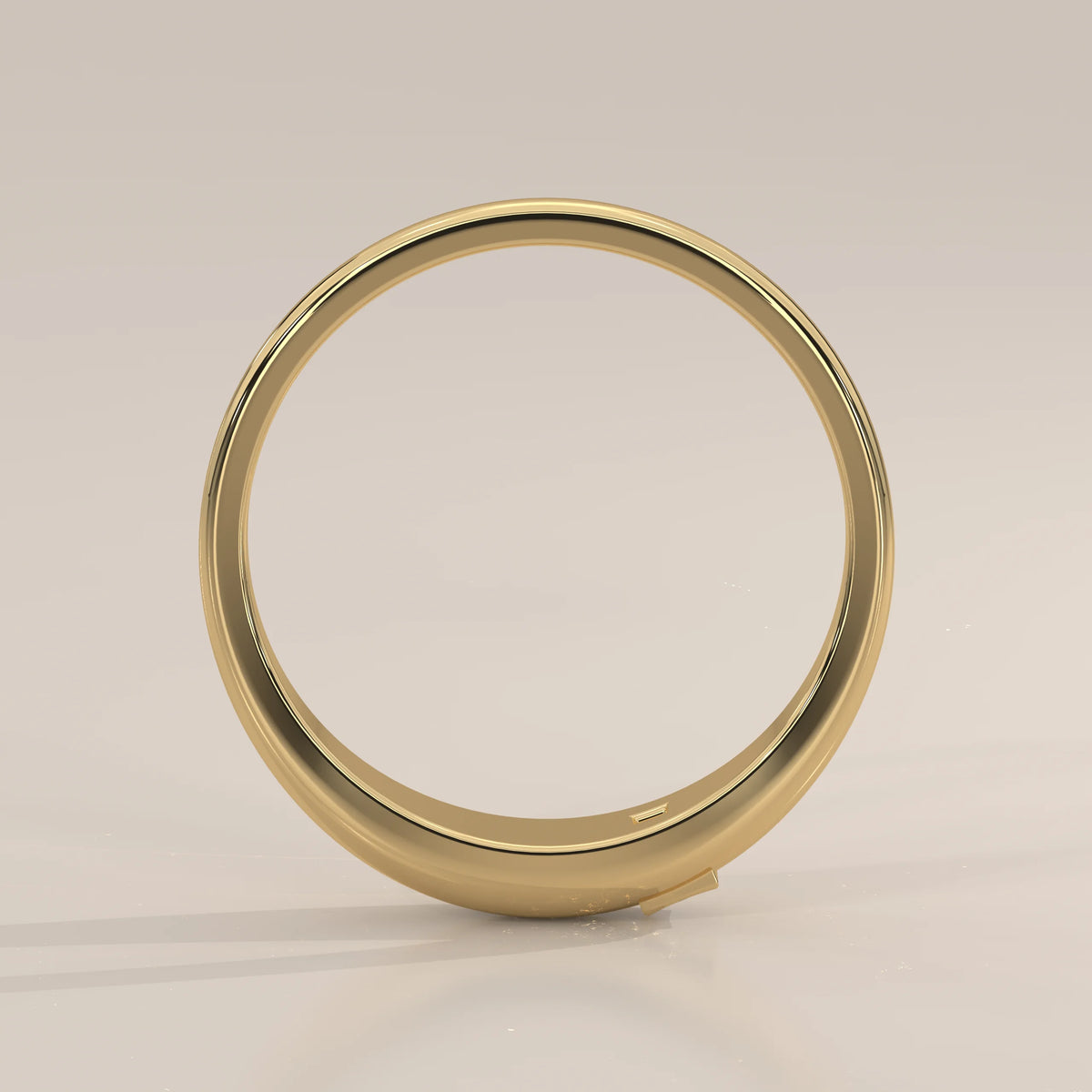 Domed Gold Band with a Flush Set Princess Cut Diamond in yellow gold, photographed from the side.