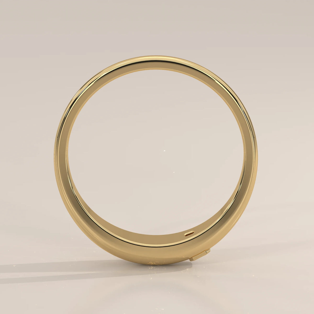 Domed Gold Band with a Flush Set Square Step Cut Diamond in yellow gold, side profile view.