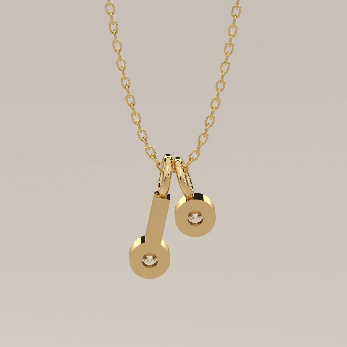 Double Drop Bezel Round Lab Grown Diamond Pendant with Pave Stem in yellow gold, photographed head-on.