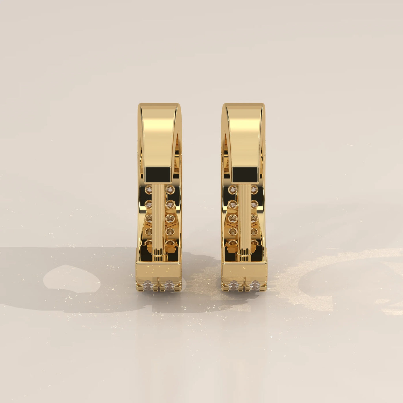 Side Profile: Round Diamond Huggie Hoop Earrings with Prong Setting in Yellow Gold – Lab Grown – Driona Jewels