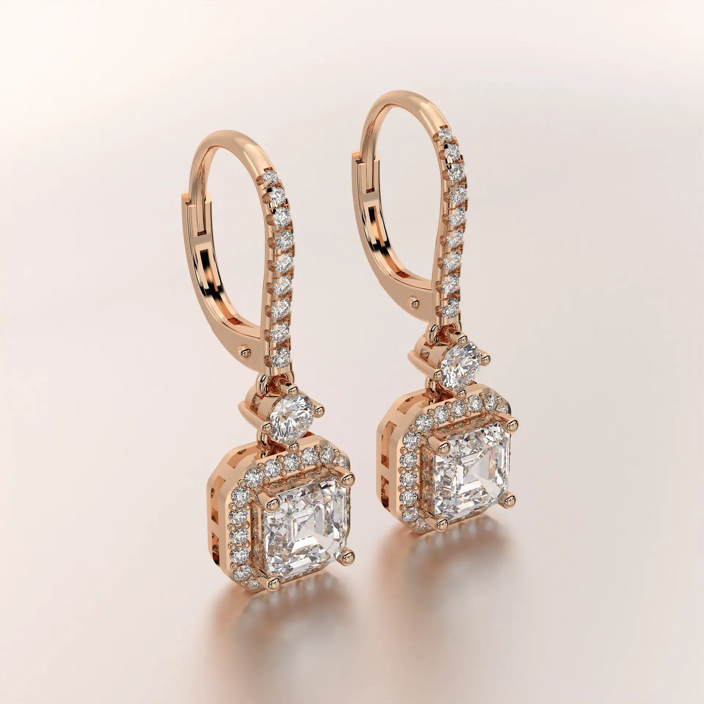 earring drop diamond rose gold 18k front