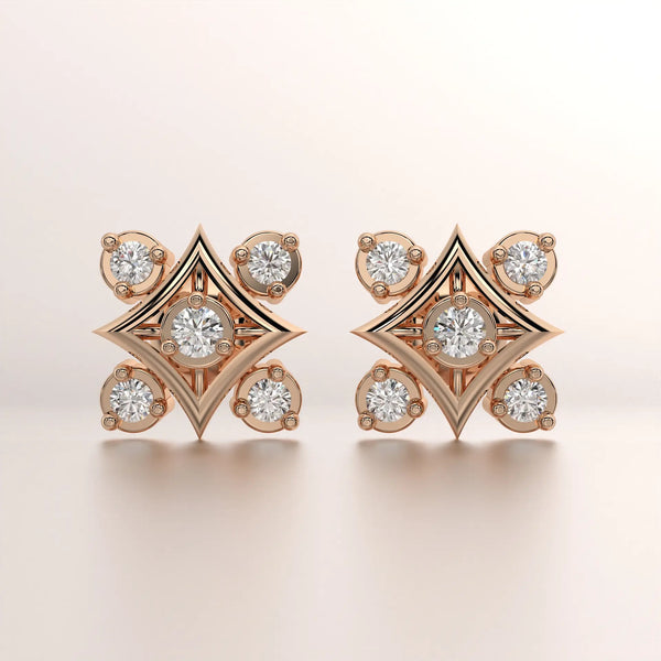 earring geometric diamond rose gold 18k front